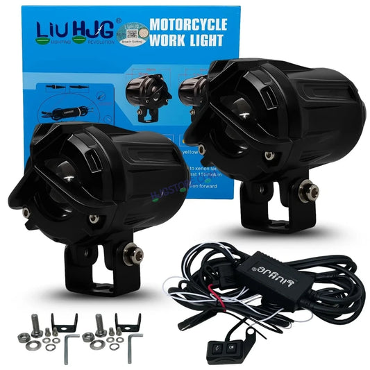 HJG Mini Mercedes Y Lens with Cooling Fan with Wiring Harness Kit 80W Foglight Ultra Wide Dual Intensity LED Driving Fog Lights White (2*40W = 80W Total) Universal For All Cars & Bikes LIU HJG Mini Mercedes Y Lens 80W with Cooling Fan and Wiring Kit - HJGstore.com