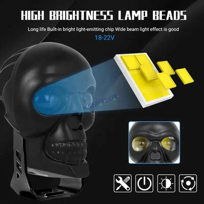 HJG Skull Red DRL Eye Foglight 120W Fog Light For Bike/Car/Thar/Jeep (Red Eye/Cool White/Yellow/Warm White, 120W) - Pack of 2 HJG New Model Skull Foglight, Pack of 2, Red DRL Skull - HJGstore.com