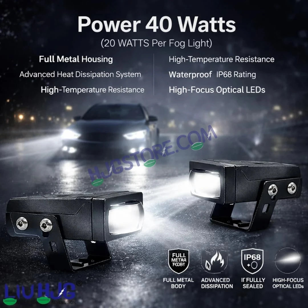 HJG HS92 Foglight Slim Drive Lens 80W Foglight with Two Type Clamps White/Yellow/Red Projector Foglight 80W Foglight Ultra Wide Dual Intensity LED Fog Lights White/Yellow/Red Devil Hi/Lo Fog Universal For All Cars & Bikes LIU HJG HS92 80W Foglight 2pc - HJGstore.com