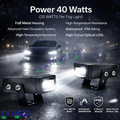 HJG HS92 Foglight Slim Drive Lens 80W Foglight with Two Type Clamps White/Yellow/Red Projector Foglight 80W Foglight Ultra Wide Dual Intensity LED Fog Lights White/Yellow/Red Devil Hi/Lo Fog Universal For All Cars & Bikes LIU HJG HS92 80W Foglight 2pc - HJGstore.com