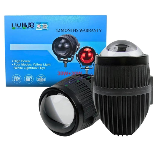 HJG New J37 Single Projector Lens 2pc Foglight Single LED Projector Fog Lens 60W with Red DRL Foglight Ultra Wide Dual Intensity LED Fog Lights White/Yellow/Red DRL Projector (60W) Universal For All Cars & Bikes LIU HJG J37 Projector Lens Power Efficient - HJGstore.com