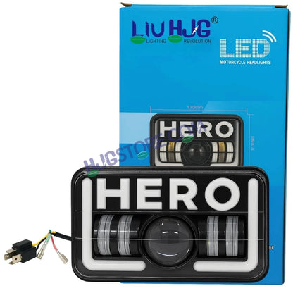 HJG 12V 40W LED Headlight HERO for Hero Splendor Series – White Beam with Red/Blue DRL, Durable Waterproof Motorcycle Headlamp (Pack of 1) - HJGstore.com