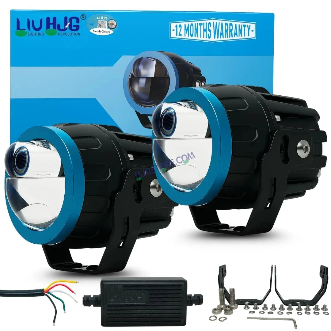 HJG Terminator 1 Projector Foglight 100W with Laser Spot and Wide Spread Red DRL/White/Yellow/Warm White Light 100W Foglight Ultra Wide Dual Intensity LED Driving Fog Lights 3000K/4300K/6500K Universal For All Cars & Bikes LIU HJG Terminator 1 Foglight - HJGstore.com