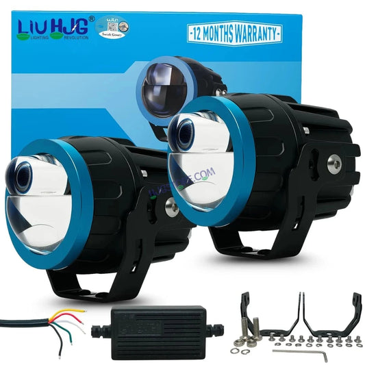 HJG Terminator 1 Projector Foglight 100W with Laser Spot and Wide Spread Red DRL/White/Yellow/Warm White Light 100W Foglight Ultra Wide Dual Intensity LED Driving Fog Lights 3000K/4300K/6500K Universal For All Cars & Bikes LIU HJG Terminator 1 Foglight - HJGstore.com