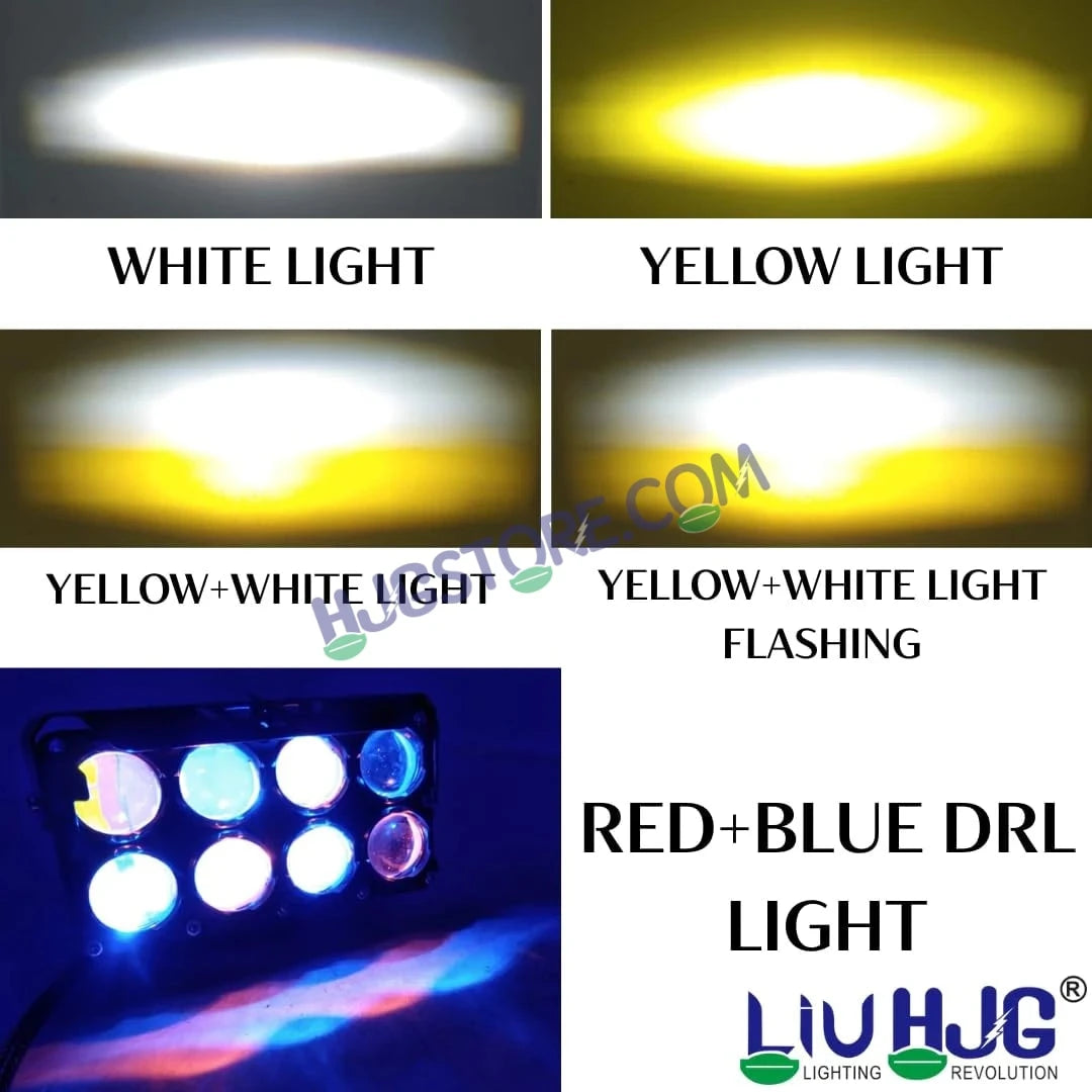 HJG 8 Lens Cube Red Blue 50W JC-33 Foglight with Red Blue Flash Mode 8 Lens Projector Foglight 50W Foglight Ultra Wide Dual Intensity LED Fog Lights White/Yellow/Warm White/Flash/Red Blue DRL Universal For All Cars & Bikes LIU HJG 8 Lens Cube Red Blue Fog - HJGstore.com