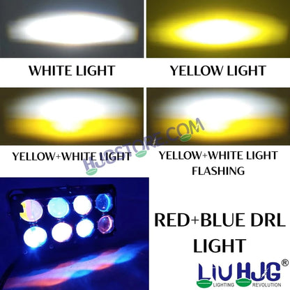 HJG 8 Lens Cube Red Blue 50W JC-33 Foglight with Red Blue Flash Mode 8 Lens Projector Foglight 50W Foglight Ultra Wide Dual Intensity LED Fog Lights White/Yellow/Warm White/Flash/Red Blue DRL Universal For All Cars & Bikes LIU HJG 8 Lens Cube Red Blue Fog - HJGstore.com