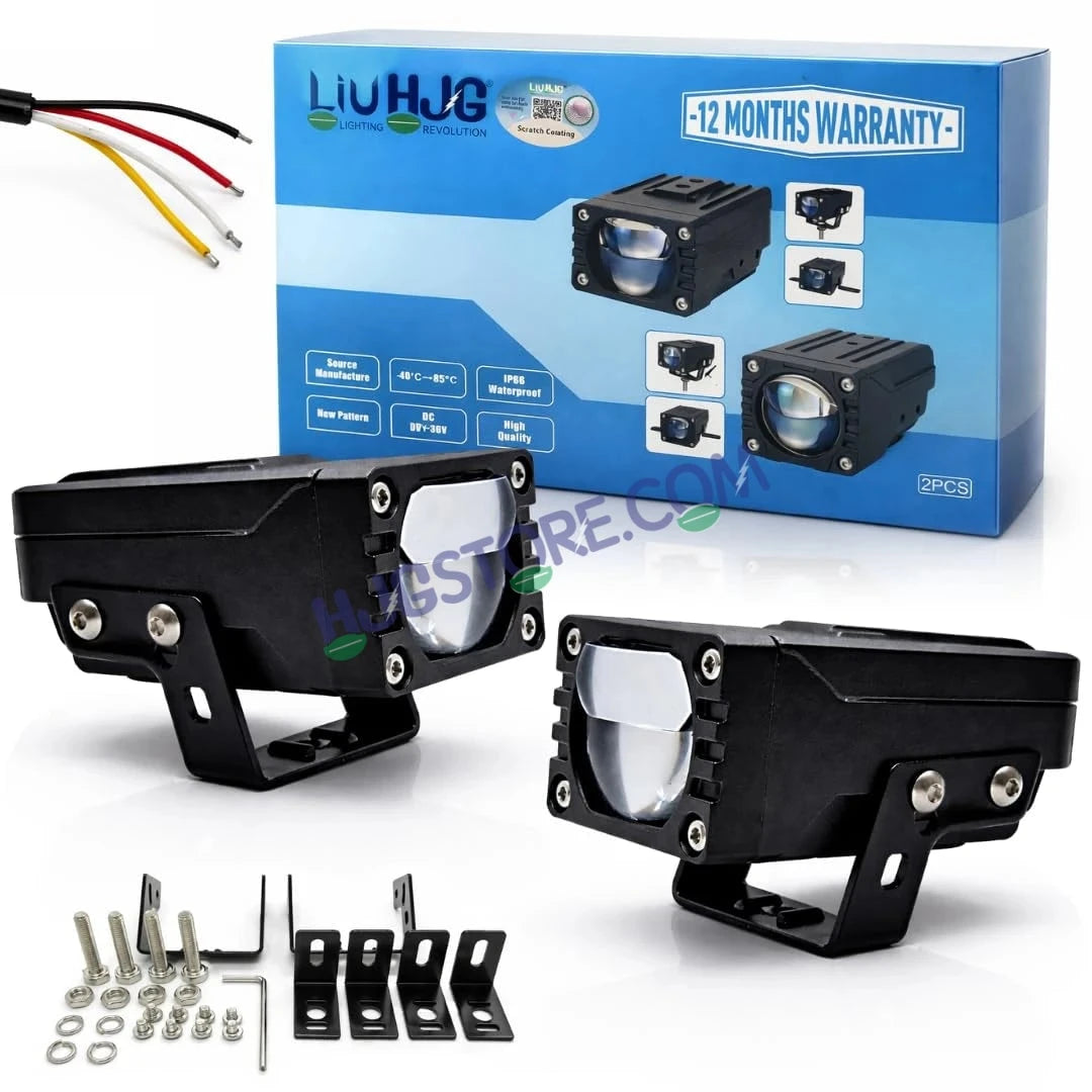 HJG HS99 Foglight Dual Condenser Lens 120W Foglight with Two Type Clamps White Hi/Lo Red Projector Foglight 120W Foglight Ultra Wide Intensity LED Fog Lights White Hi/Lo with Red Devil Fog Universal For All Cars & Bikes LIU HJG HS99 120W Foglight 2pc - HJGstore.com