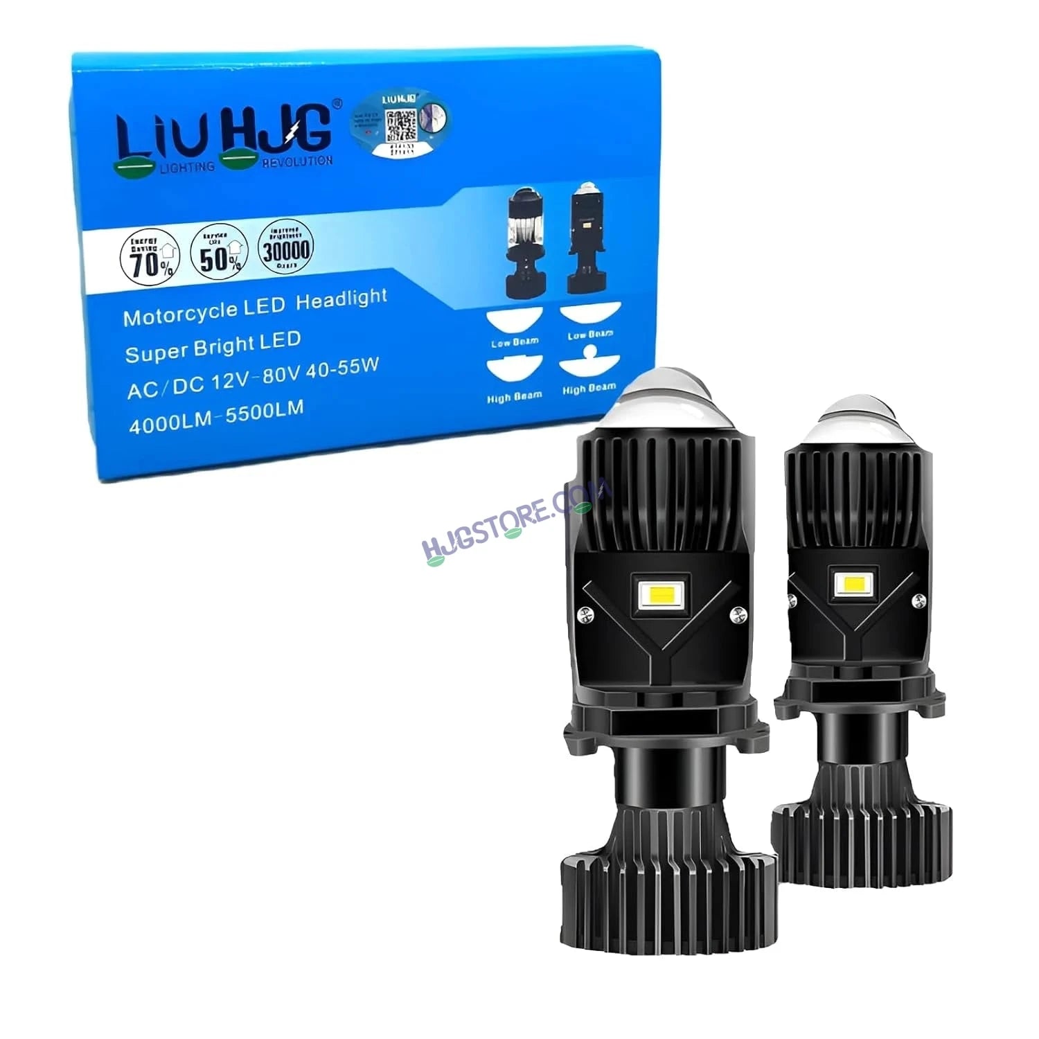 HJG H4 Dual Y6 Condenser RTD Lens Dual Projector Lens Projector Lens LED Headlight Bulb for car | Hi/Lo Beam Headlight 12V-80V | 100W | 5000LM | 3 Pin Projector h4 Headlight with Fan | (Pack of 2) - HJGstore.com