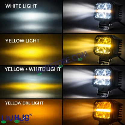 HJG W-07 Minus Cube Foglight 50W White/Amber Foglight White/Yellow DRL Dual LED Foglight Amber/White DRL White Light 50W Foglight Ultra Wide Dual Intensity LED Driving Fog Lights Universal For All Cars & Bikes LIU HJG W-07 Minus Cube Foglight, Pack of 2 - HJGstore.com