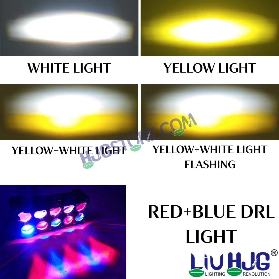 HJG 10 Lens Cube Red Blue 54W JC-34 Foglight with Red Blue Flash Mode 10 Lens Projector Foglight 54W Foglight Ultra Wide Dual Intensity LED Fog Lights White/Yellow/Warm White/Flash/Red Blue DRL Universal For All Cars & Bikes LIU HJG 10 Lens Cube Red Blue - HJGstore.com