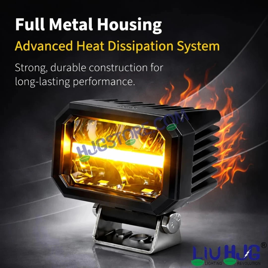 HJG W-07 Minus Cube Foglight 50W White/Amber Foglight White/Yellow DRL Dual LED Foglight Amber/White DRL White Light 50W Foglight Ultra Wide Dual Intensity LED Driving Fog Lights Universal For All Cars & Bikes LIU HJG W-07 Minus Cube Foglight, Pack of 2 - HJGstore.com