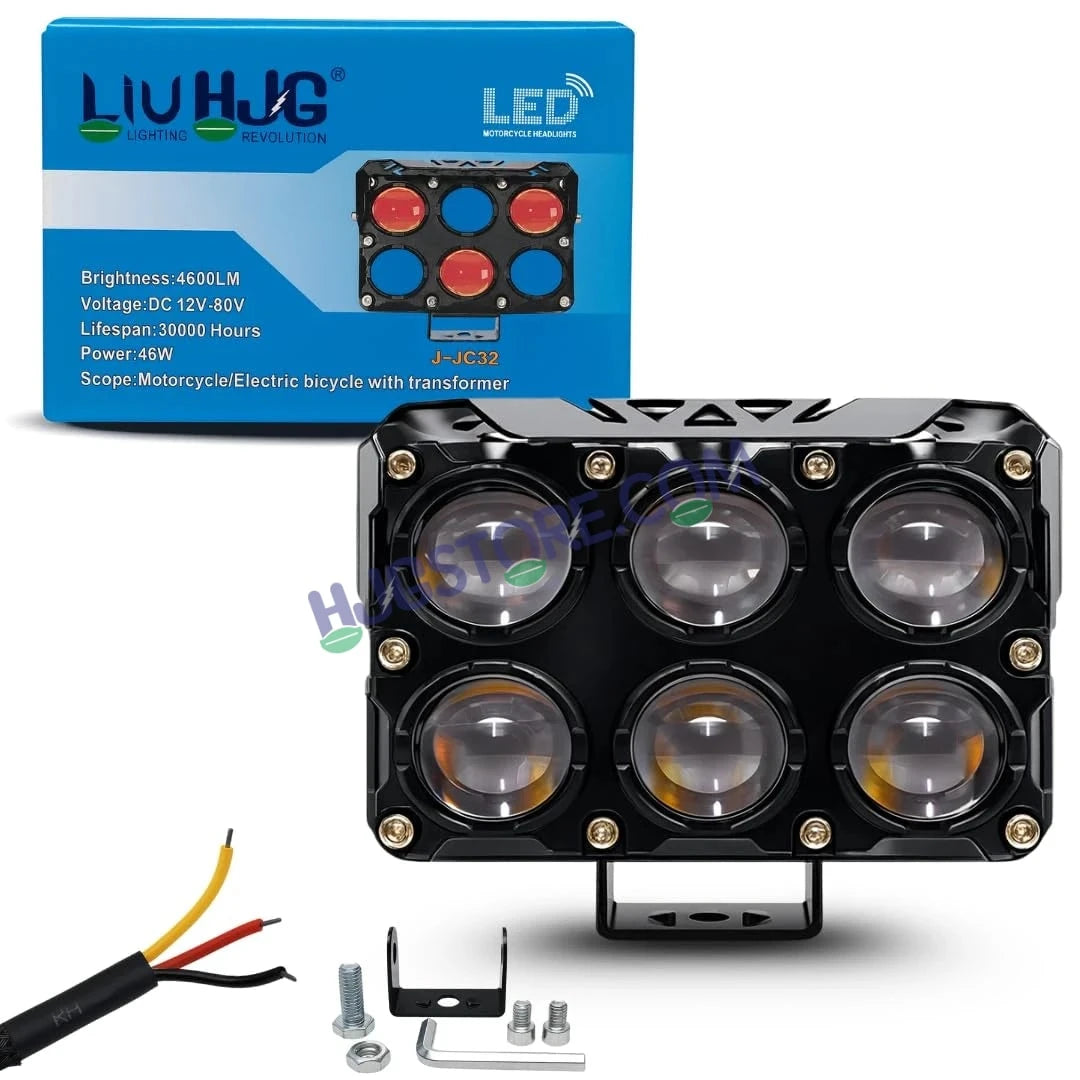 HJG 6 Lens Cube Red Blue 46W JC-32 Foglight with Red Blue Flash Mode 6 Lens Projector Foglight 46W Foglight Ultra Wide Dual Intensity LED Fog Lights White/Yellow/Warm White/Flash/Red Blue DRL Universal For All Cars & Bikes LIU HJG 6 Lens Cube Red Blue Fog - HJGstore.com