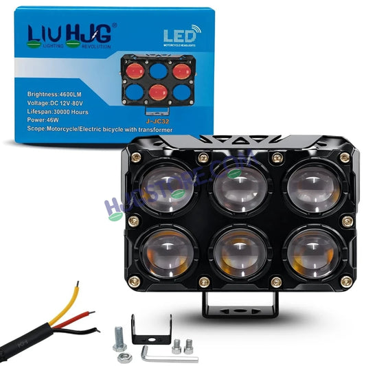 HJG 6 Lens Cube Red Blue 46W JC-32 Foglight with Red Blue Flash Mode 6 Lens Projector Foglight 46W Foglight Ultra Wide Dual Intensity LED Fog Lights White/Yellow/Warm White/Flash/Red Blue DRL Universal For All Cars & Bikes LIU HJG 6 Lens Cube Red Blue Fog - HJGstore.com