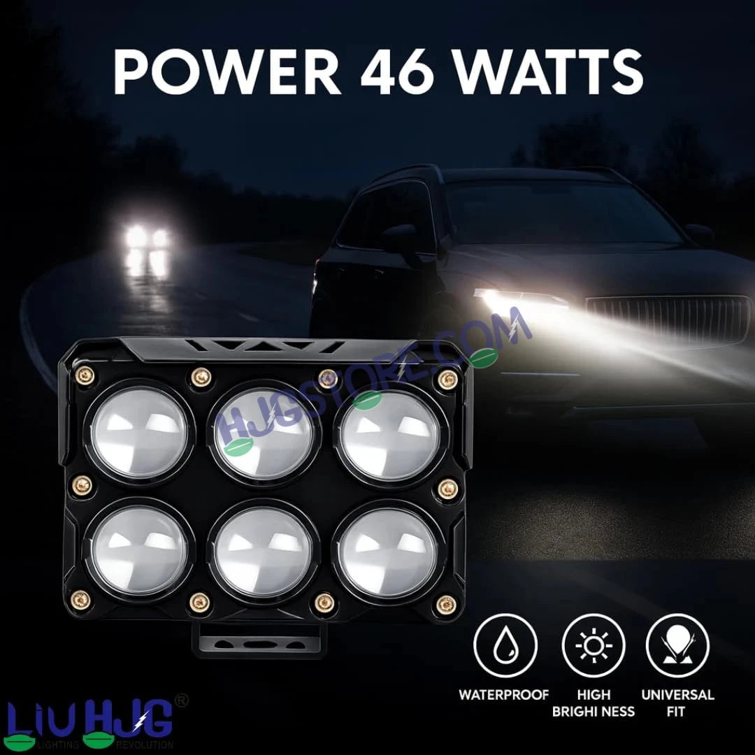 HJG 6 Lens Cube Red Blue 46W JC-32 Foglight with Red Blue Flash Mode 6 Lens Projector Foglight 46W Foglight Ultra Wide Dual Intensity LED Fog Lights White/Yellow/Warm White/Flash/Red Blue DRL Universal For All Cars & Bikes LIU HJG 6 Lens Cube Red Blue Fog - HJGstore.com