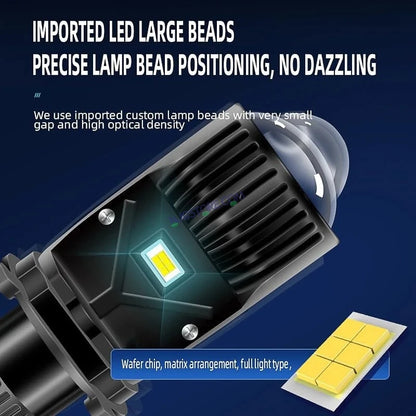 HJG Dual Y6 Condenser RTD Lens Dual Projector Lens H4 LED Bulb 50W HJG Y6 Projector Light Lamp H4 LED Mini Projector Lens with Fan for Bike Bulb 7000LM Conversion Kit Hi/Lo Beam Headlight 12V/24V for Motorcycle, Set of 1, White Hi/Lo - HJGstore.com