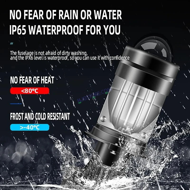 HJG Dual Y6 Condenser RTD Lens Dual Projector Lens H4 LED Bulb 50W HJG Y6 Projector Light Lamp H4 LED Mini Projector Lens with Fan for Bike Bulb 7000LM Conversion Kit Hi/Lo Beam Headlight 12V/24V for Motorcycle, Set of 1, White Hi/Lo - HJGstore.com