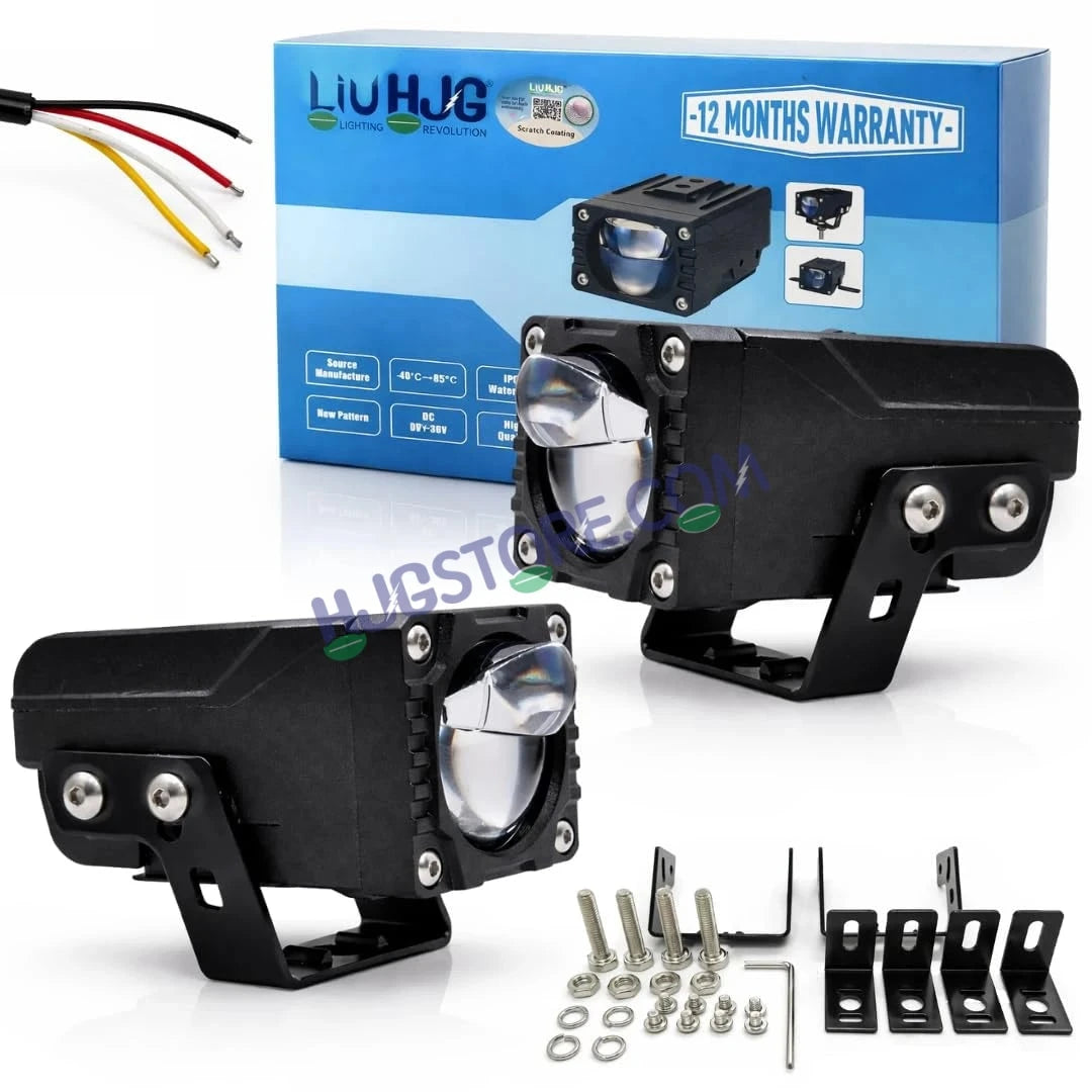 HJG HS104 Wide Lens Foglight Dual Condenser Lens 120W Foglight with Two Type Clamps White Hi/Lo Red Projector Foglight 120W Ultra Wide Intensity LED Fog Lights White Hi/Lo with Red Devil Fog Universal For All Cars & Bikes LIU HJG HS104 120W Foglight 2pc - HJGstore.com