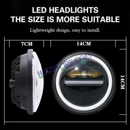 HJG 7 Inch 75W Minus New Model 75W Low Beam 110W Hi Beam LED Headlight Assembly White 7 Inch Round Motorcycle Lights For Jeeps Universal Car Compatible with Royal Enfield, Jeep & Harley Davidson LIU HJG New Box Minus 7 Inch - HJGstore.com