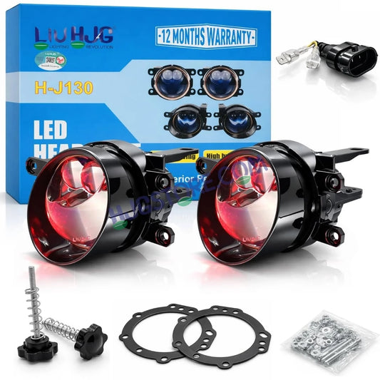 HJG 3 Inch Bi LED Projector Lens Laser Fog Lamp H8/H9/H11/H16 with Toyota Fitting Mounts with Cap Waterproof & Heat Dissipation 120W 12V DC Power Yellow/White/Red Light Reflection Universal Fit All Bikes & Cars Model with Toyota Fitting Mounts, Pack of 2 - HJGstore.com
