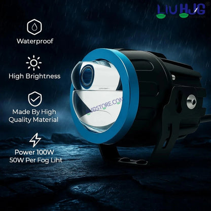 HJG Terminator 1 Projector Foglight 100W with Laser Spot and Wide Spread Red DRL/White/Yellow/Warm White Light 100W Foglight Ultra Wide Dual Intensity LED Driving Fog Lights 3000K/4300K/6500K Universal For All Cars & Bikes LIU HJG Terminator 1 Foglight - HJGstore.com