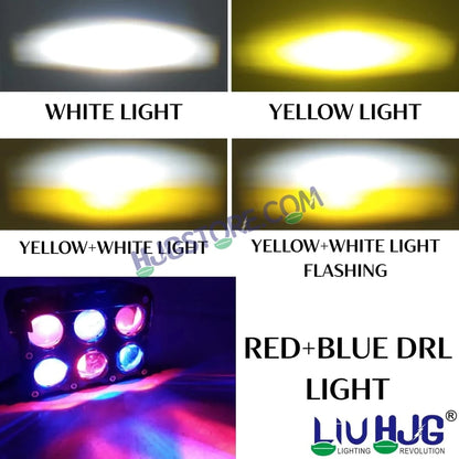 HJG 6 Lens Cube Red Blue 46W JC-32 Foglight with Red Blue Flash Mode 6 Lens Projector Foglight 46W Foglight Ultra Wide Dual Intensity LED Fog Lights White/Yellow/Warm White/Flash/Red Blue DRL Universal For All Cars & Bikes LIU HJG 6 Lens Cube Red Blue Fog - HJGstore.com
