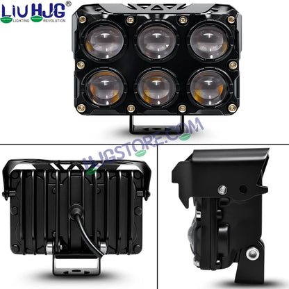 HJG 6 Lens Cube Red Blue 46W JC-32 Foglight with Red Blue Flash Mode 6 Lens Projector Foglight 46W Foglight Ultra Wide Dual Intensity LED Fog Lights White/Yellow/Warm White/Flash/Red Blue DRL Universal For All Cars & Bikes LIU HJG 6 Lens Cube Red Blue Fog - HJGstore.com