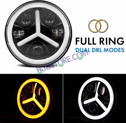 HJG Y Shape 7 Inch Mercedes Benz Headlight Assembly Projector Ultra Wide 7 Inch Headlight Assembly 90W White LED Headlight Assembly for Royal Enfield | 80-100W CREE/Osram LED Chip Multi color White/Yellow Compatible with Royal Enfield, Jeep, Thar, Gypsy - HJGstore.com