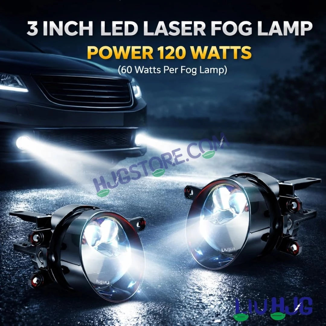 HJG 3 Inch Bi LED Projector Lens Laser Fog Lamp H8/H9/H11/H16 with Toyota Fitting Mounts with Cap Waterproof & Heat Dissipation 120W 12V DC Power Yellow/White/Red Light Reflection Universal Fit All Bikes & Cars Model with Toyota Fitting Mounts, Pack of 2 - HJGstore.com