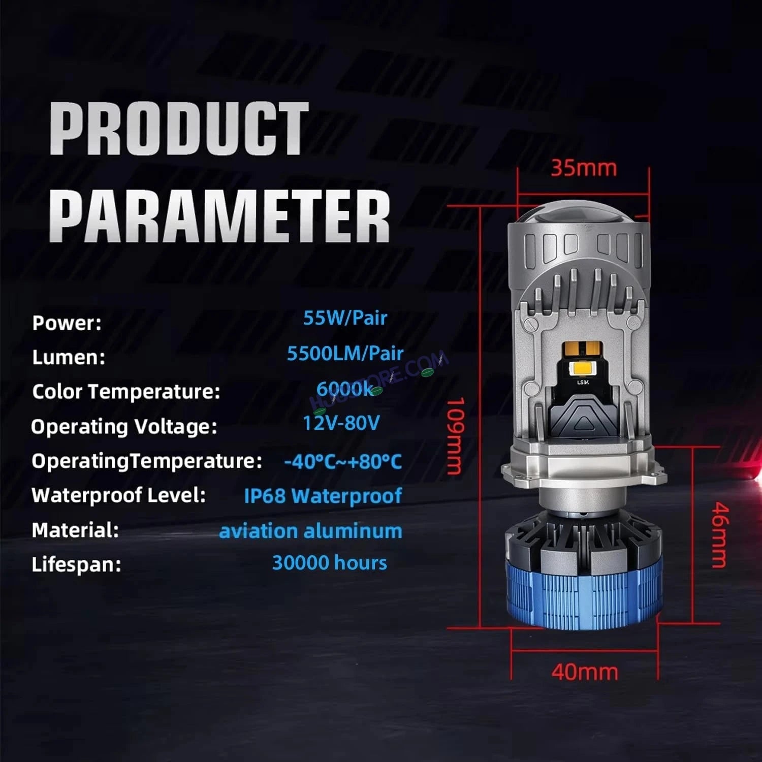 HJG Y6 New Model 55W Projector Lens H4 LED Bulb 55W HJG Y6 Projector Light Lamp H4 LED Mini Projector Lens with Fan for Bike Bulb 7000LM Conversion Kit Hi/Lo Beam Headlight 12V/24V for Motorcycle, Set of 1, White Hi/Lo - HJGstore.com