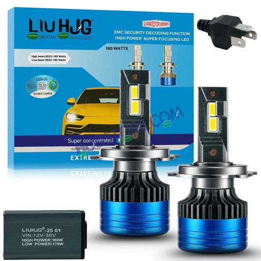 HJG 180W H4 2pc LED Headlight Bulbs H4 Adjustable Holder LED Bulb AC/DC Headlight White 6500K 180W Headlight Bulbs for Bike Car LED Light H4 Hi/Lo Beam Headlight 12V/24V for Bike/Car, LIU HJG 180W H4 Socket Bulbs Pack of 2, H4 Socket - HJGstore.com