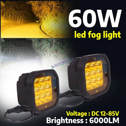 HJG Original 70W CREE 9 LED Dual Color Yellow/White LED Fog Lights with harness Yellow Filter Cap for Bikes, Cars, Jeeps - HJGstore.com