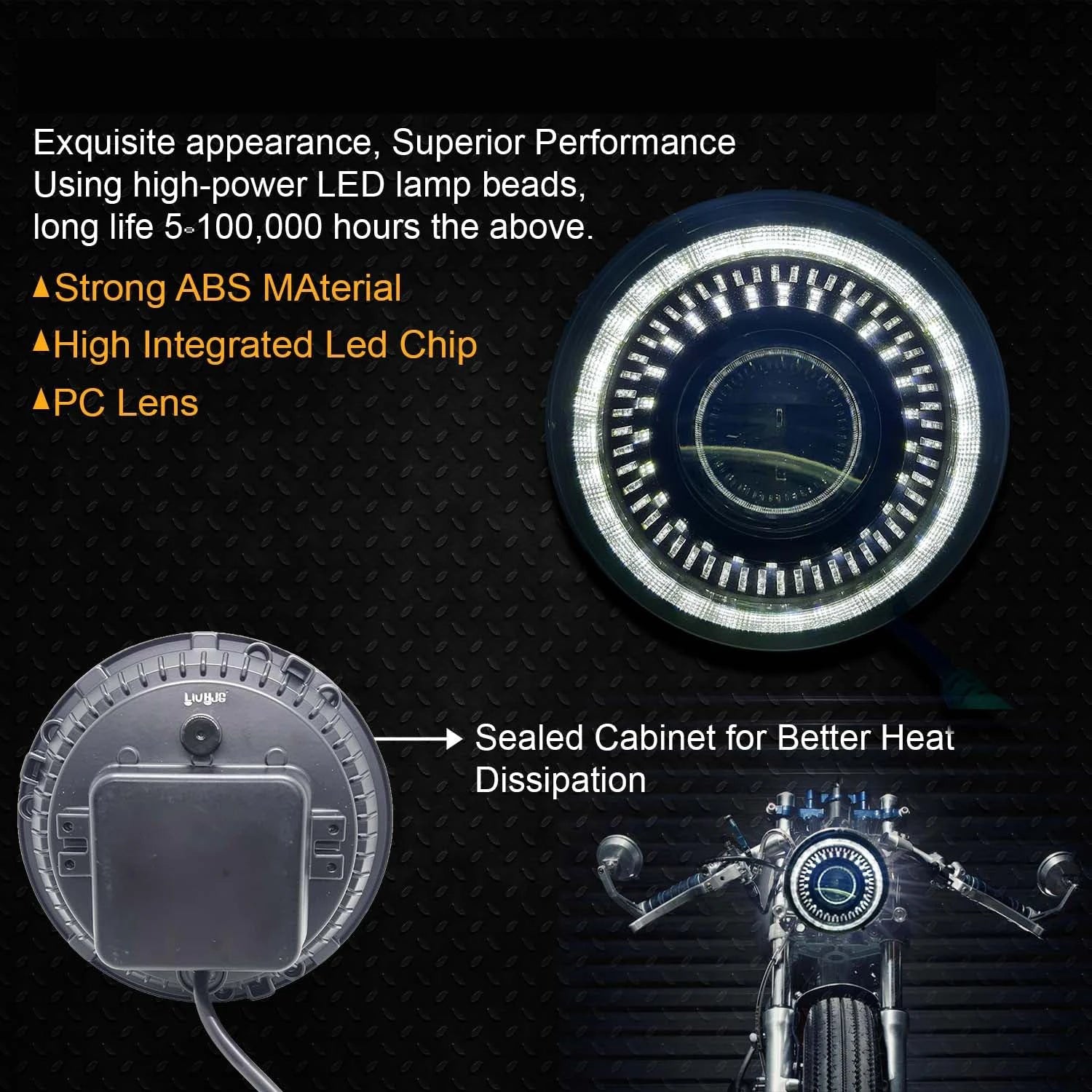 HJG 7 Inch White LED Headlight Chakra V1 Headlight Assembly for Thar Royal Enfield | 75-120W CREE/Osram LED Chip Multi color Compatible with Royal Enfield, Jeep, Thar, Gypsy - HJGstore.com