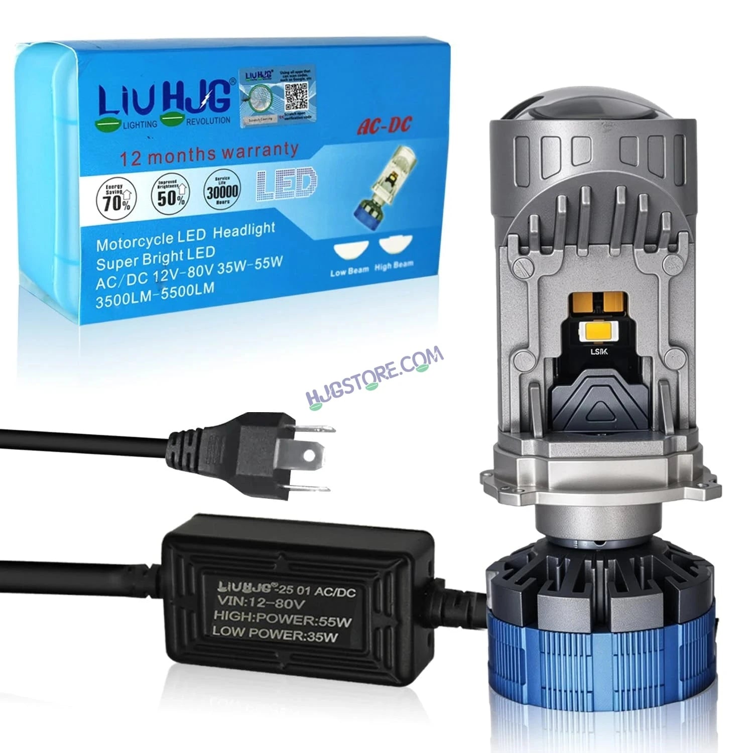 HJG Y6 New Model 55W Projector Lens H4 LED Bulb 55W HJG Y6 Projector Light Lamp H4 LED Mini Projector Lens with Fan for Bike Bulb 7000LM Conversion Kit Hi/Lo Beam Headlight 12V/24V for Motorcycle, Set of 1, White Hi/Lo - HJGstore.com