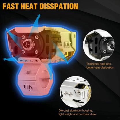 HJG Chrome Transformer Foglight 140W LED Projector with Wiring Kit Slider Yellow Cap Wide Spread White/Yellow 140W 2pc Foglight Ultra Wide Dual Intensity LED Driving Fog Lights 3000K/6500K Universal For All Cars & Bikes, Pack of 2 with Wiring Harness Kit - HJGstore.com