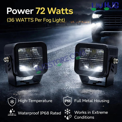 HJG W-08 White Cube Foglight 72W White Foglight White LED Foglight Ultra Wide Spread White Light 72W Foglight Ultra Wide Intensity LED Driving Fog Lights Universal For All Cars & Bikes LIU HJG W-08 White Cube Foglight Driving Lights, Pack of 2 - HJGstore.com