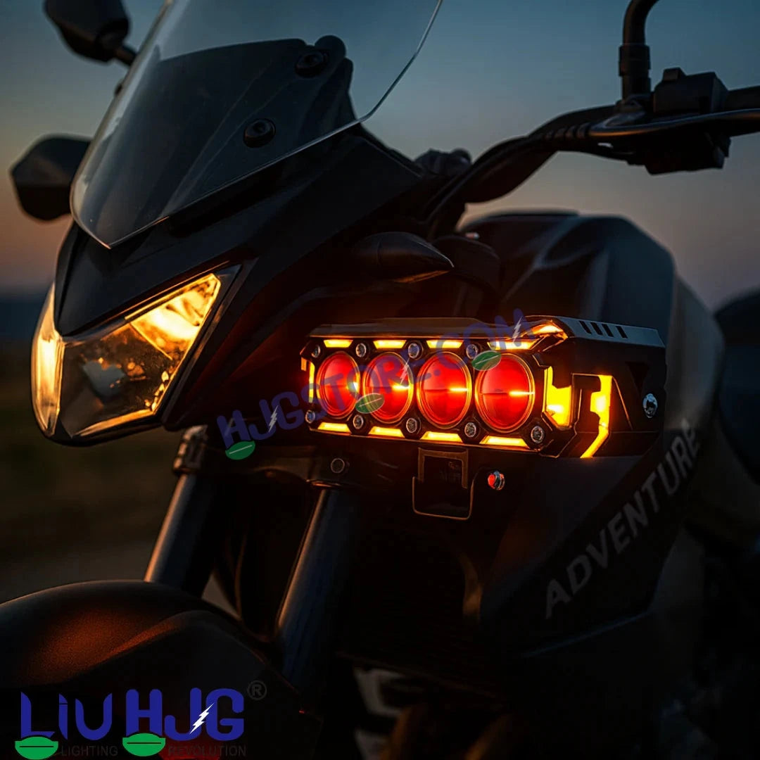 HJG New 300W Future Eyes Ring DRL 4 LED Projector Foglight with Wiring Harness Kit Red DRL/Amber Ring/White/Yellow Light 300W Foglight Ultra Wide Dual Intensity LED Driving Fog Lights Universal For All Cars & Bikes LIU HJG Ring 4 Lens Fog with Wiring Kit - HJGstore.com