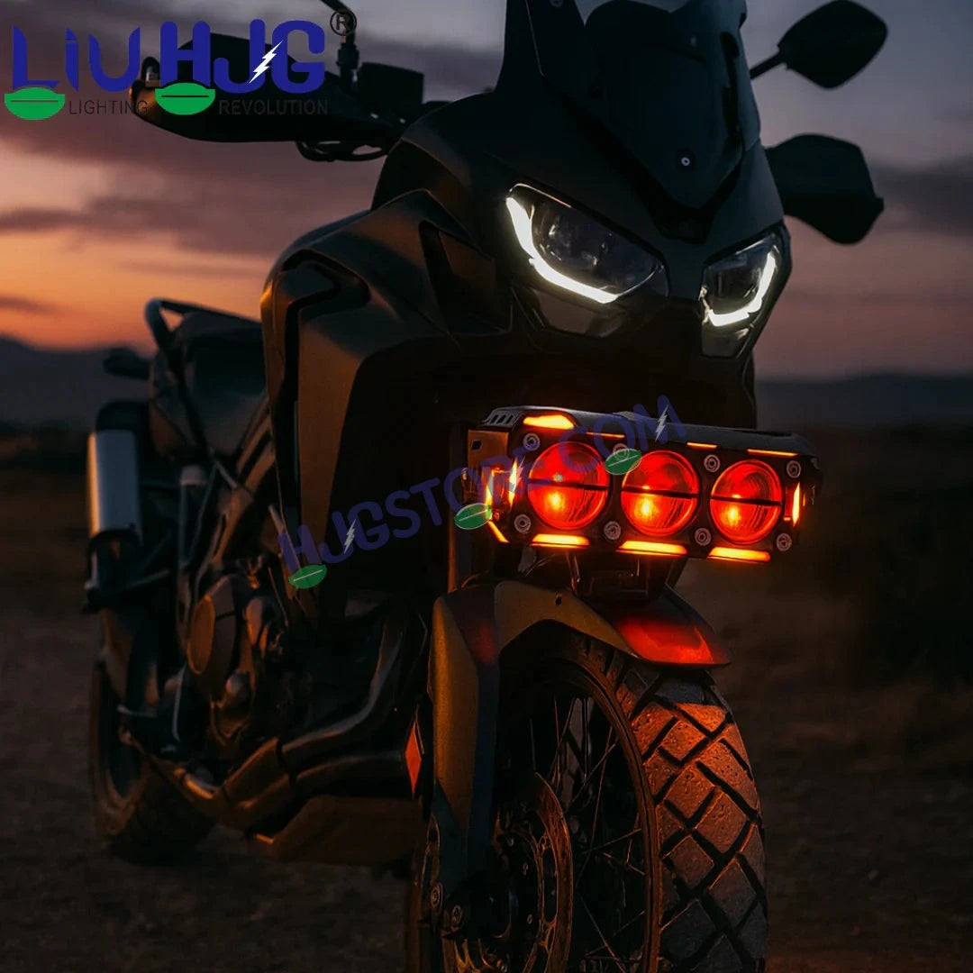 HJG New 240W Future Eyes Ring DRL 3 LED Projector Foglight with Wiring Harness Kit Red DRL/Amber Ring/White/Yellow Light 240W Foglight Ultra Wide Dual Intensity LED Driving Fog Lights Universal For All Cars & Bikes LIU HJG Ring 3 Lens Fog with Wiring Kit - HJGstore.com