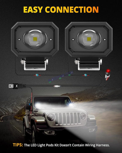 HJG 4 Inch Cube Pod Fog Light 120W 12000 Lumens Fog Light 2pc Foglight Pod Projector Spot Foglight 120W Foglight Ultra Wide Intensity 3000K/6500K LED Fog Lights 4 Inch Cube Light (120W) Universal For All Cars & Bikes LIU HJG 4 Inch Cube Pod Foglights - HJGstore.com