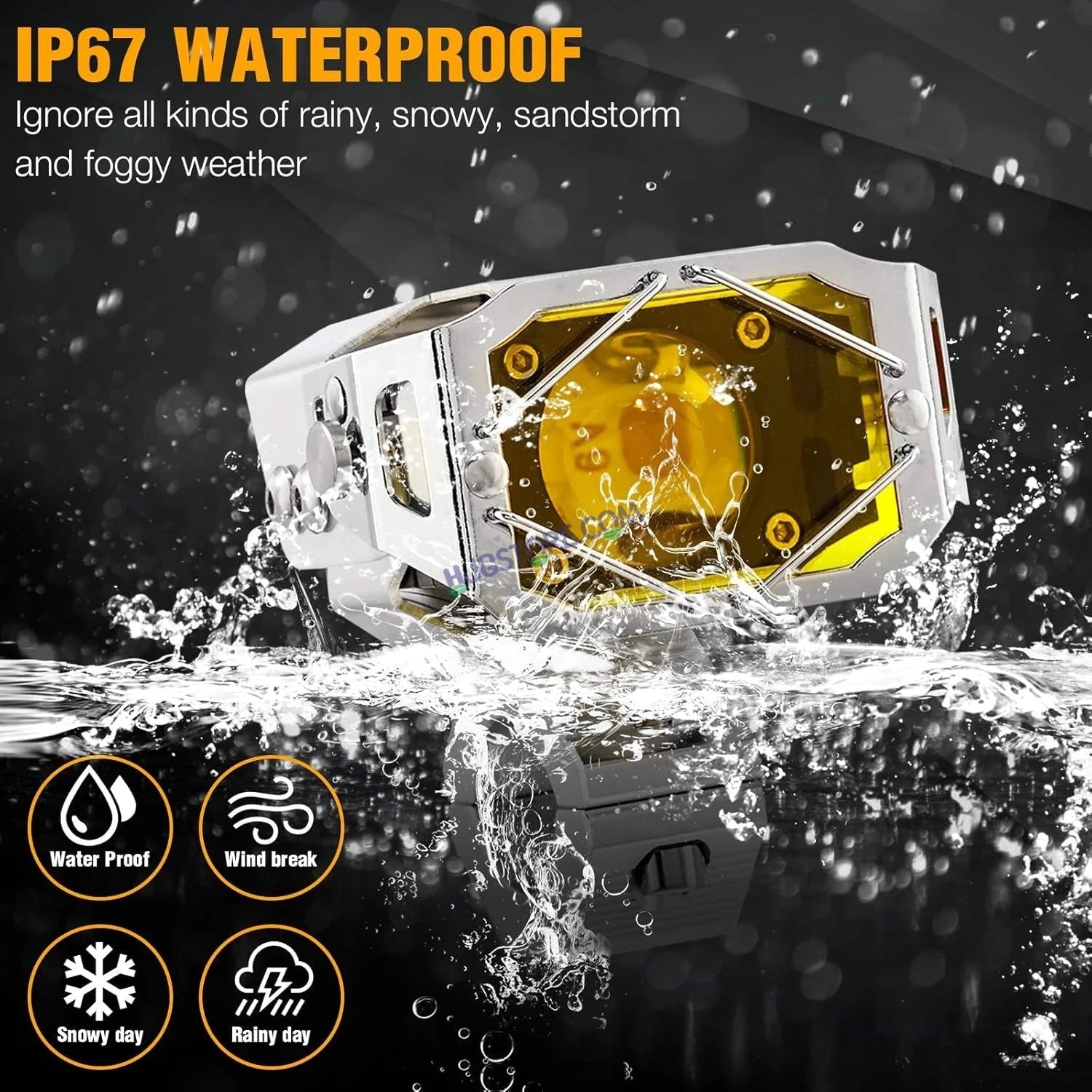 HJG Chrome Transformer Foglight 140W LED Projector with Wiring Kit Slider Yellow Cap Wide Spread White/Yellow 140W 2pc Foglight Ultra Wide Dual Intensity LED Driving Fog Lights 3000K/6500K Universal For All Cars & Bikes, Pack of 2 with Wiring Harness Kit - HJGstore.com