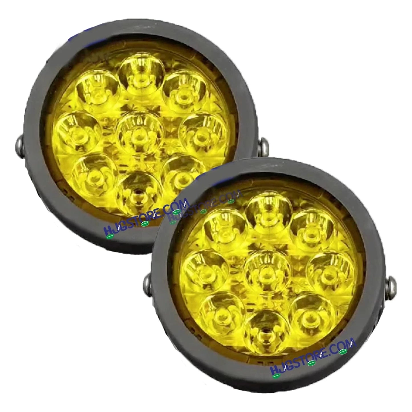 HJG New 9 LED 180W Round CREE Foglight Foglamp with Yellow Cover 180W 9 LED HJG 180W 9 LED Car Accessories Led Headlights Lights Led Fog Lights For Motorcycle Car SUV Lights, Set of 2 with Wiring Harness Kit HJG 9 LED Round 180W - HJGstore.com