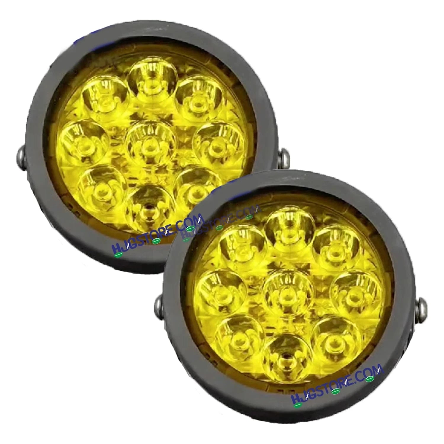 HJG New 9 LED 180W Round CREE Foglight Foglamp with Yellow Cover 180W 9 LED HJG 180W 9 LED Car Accessories Led Headlights Lights Led Fog Lights For Motorcycle Car SUV Lights, Set of 2 with Wiring Harness Kit HJG 9 LED Round 180W - HJGstore.com