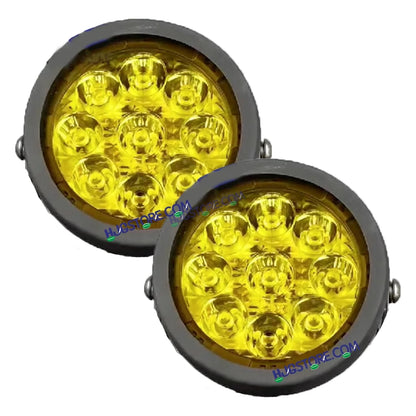 HJG New 9 LED 180W Round CREE Foglight Foglamp with Yellow Cover 180W 9 LED HJG 180W 9 LED Car Accessories Led Headlights Lights Led Fog Lights For Motorcycle Car SUV Lights, Set of 2 with Wiring Harness Kit HJG 9 LED Round 180W - HJGstore.com