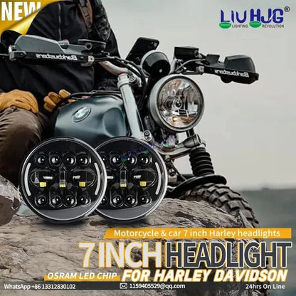 HJG 7 Inch Led Headlight Halo Lights Dual Color Yellow White 90w 7 Inch Round Motorcycle Lights For Jeeps Universal Car Compatible with Royal Enfield, Jeep & Harley Davidson King Kong - HJGstore.com