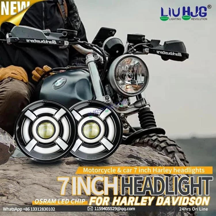 HJG 7 Inch Led Headlight Halo Lights Dual Color Yellow White 90w 7 Inch Round Motorcycle Lights For Jeeps Universal Car Compatible with Royal Enfield, Jeep & Harley Davidson 2 HJG - HJGstore.com