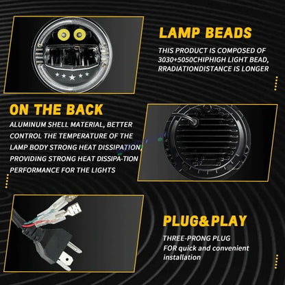 HJG 7 Inch Star White LED Headlight New Model Minus Headlight Assembly for Thar Royal Enfield | 75-120W CREE/Osram LED Chip Multi color Compatible with Royal Enfield, Jeep, Thar, Gypsy - HJGstore.com