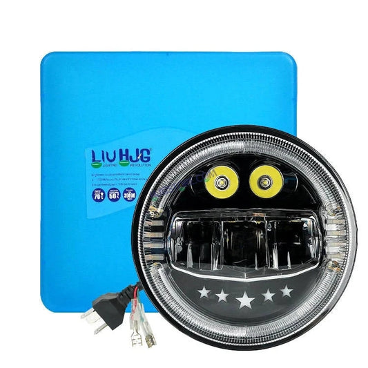 HJG 7 Inch Star White LED Headlight New Model Minus Headlight Assembly for Thar Royal Enfield | 75-120W CREE/Osram LED Chip Multi color Compatible with Royal Enfield, Jeep, Thar, Gypsy - HJGstore.com
