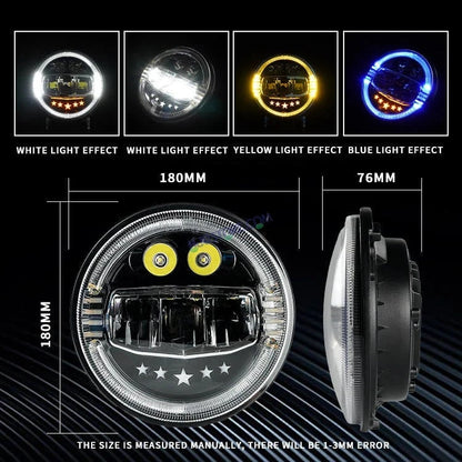 HJG 7 Inch Star White LED Headlight New Model Minus Headlight Assembly for Thar Royal Enfield | 75-120W CREE/Osram LED Chip Multi color Compatible with Royal Enfield, Jeep, Thar, Gypsy - HJGstore.com