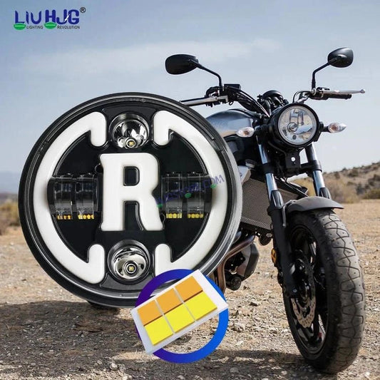 HJG 7 Inch Led Headlight Assembly Halo Lights Dual Color Yellow White 7 Inch Round Motorcycle Lights For Jeeps Universal Car Compatible with Royal Enfield, Jeep & Harley Davidson R 231048 2 - HJGstore.com