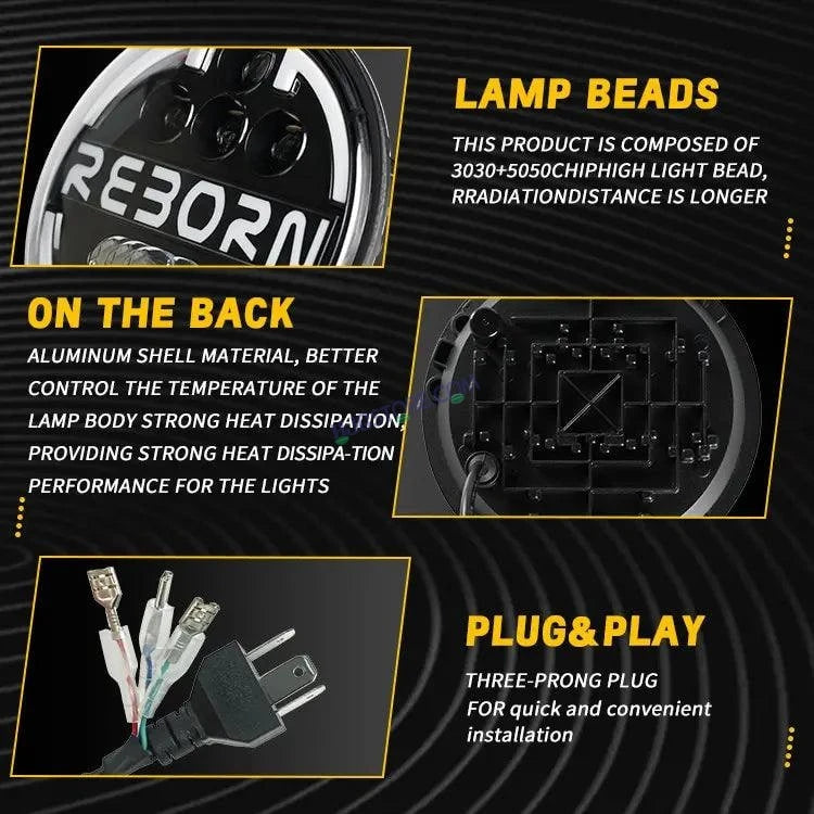 HJG 7 Inch Led Headlight Halo Lights Dual Color Yellow White 90w 7 Inch Round Motorcycle Lights For Jeeps Universal Car Compatible with Royal Enfield, Jeep & Harley Davidson HJG Reborn - HJGstore.com