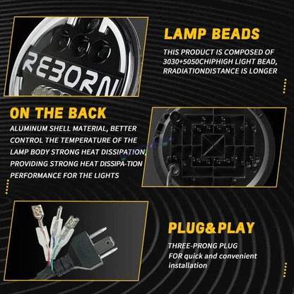 HJG 7 Inch Led Headlight Halo Lights Dual Color Yellow White 90w 7 Inch Round Motorcycle Lights For Jeeps Universal Car Compatible with Royal Enfield, Jeep & Harley Davidson HJG Reborn - HJGstore.com